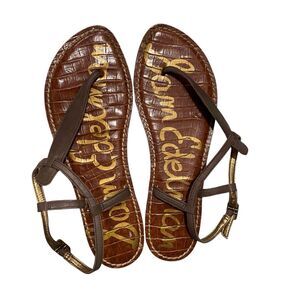 Sam Edelman Gigi Sandals Womens 8 Brown Leather T Strap Thong Flat Boho